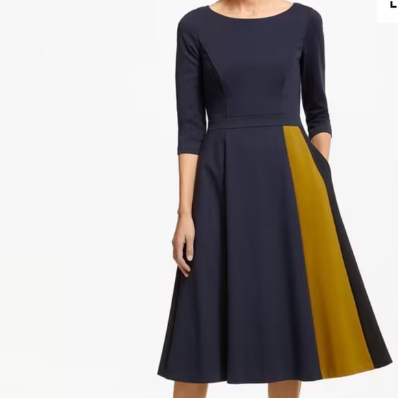 Boden Dresses & Skirts - Boden Claudia Ponte Midi Dress Navy Gold Size 4 Colorblock Fit and Flare